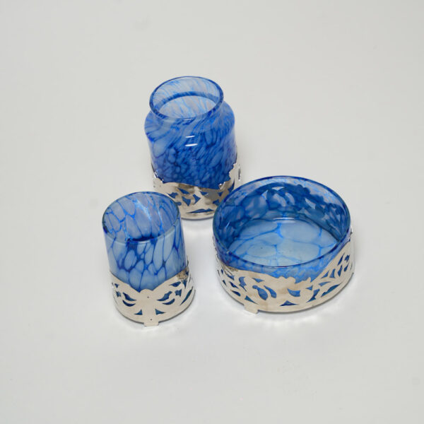 Accessoires salle de bain "bleu roi tacheté"